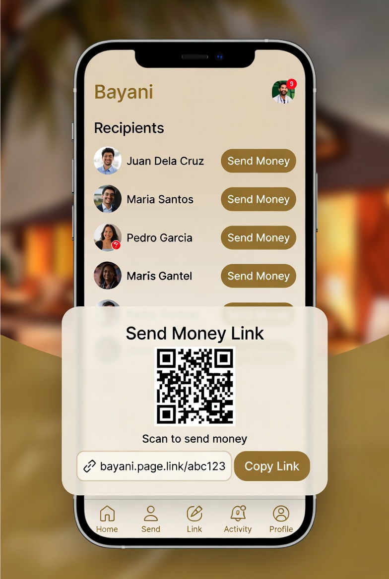 Bayani send money link and QR