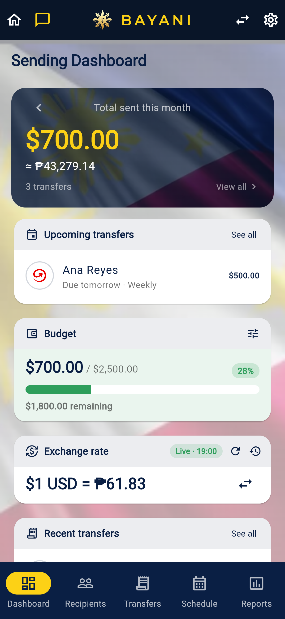 Sending dashboard